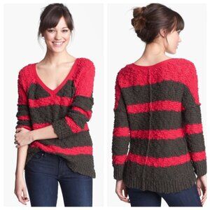 Free People Songbird Chunky Rugby Striped V-Neck Sweater